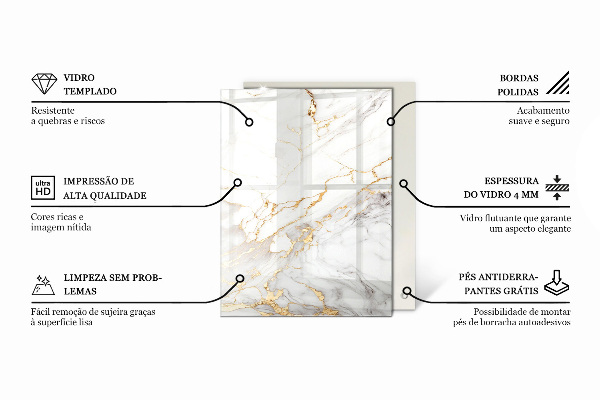Tampo de vidro retangular Padrão com desenhos em mármore