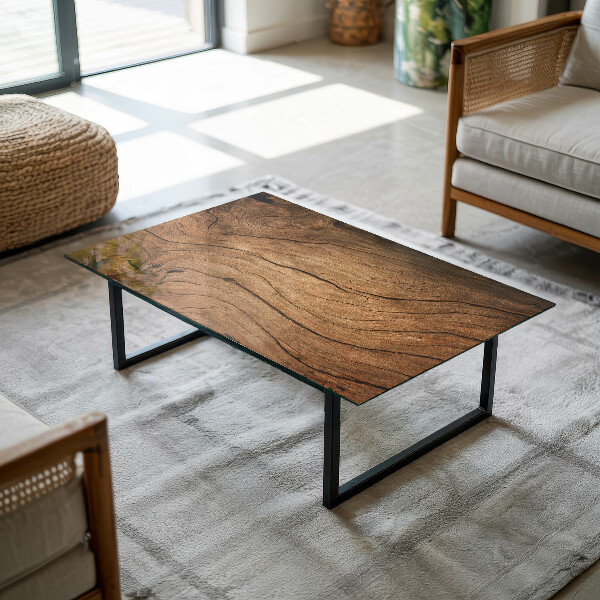 Tampo de vidro retangular Estrutura natural em madeira