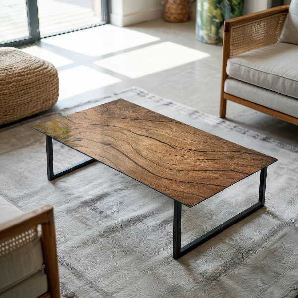 Tampo de vidro retangular Estrutura natural em madeira