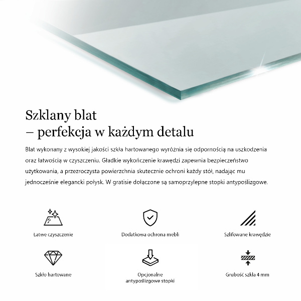 Tampo de vidro retangular transparente