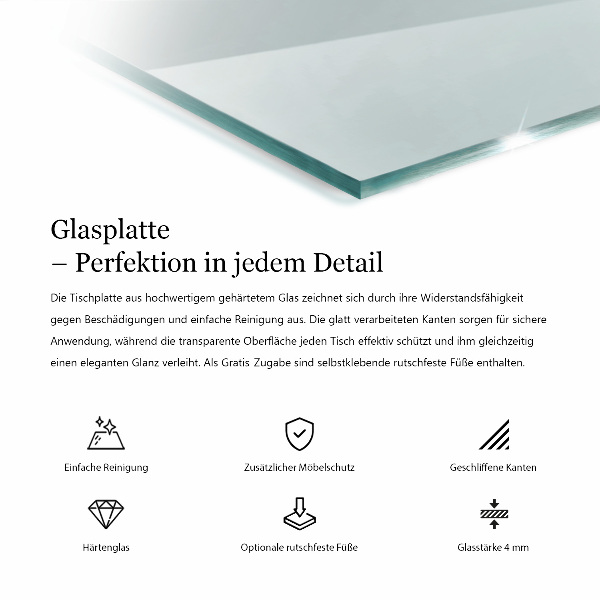 Tampo de vidro retangular transparente