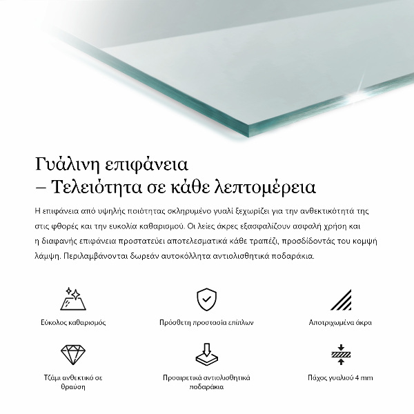 Tampo de vidro retangular transparente