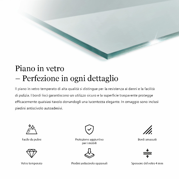 Tampo de vidro retangular transparente